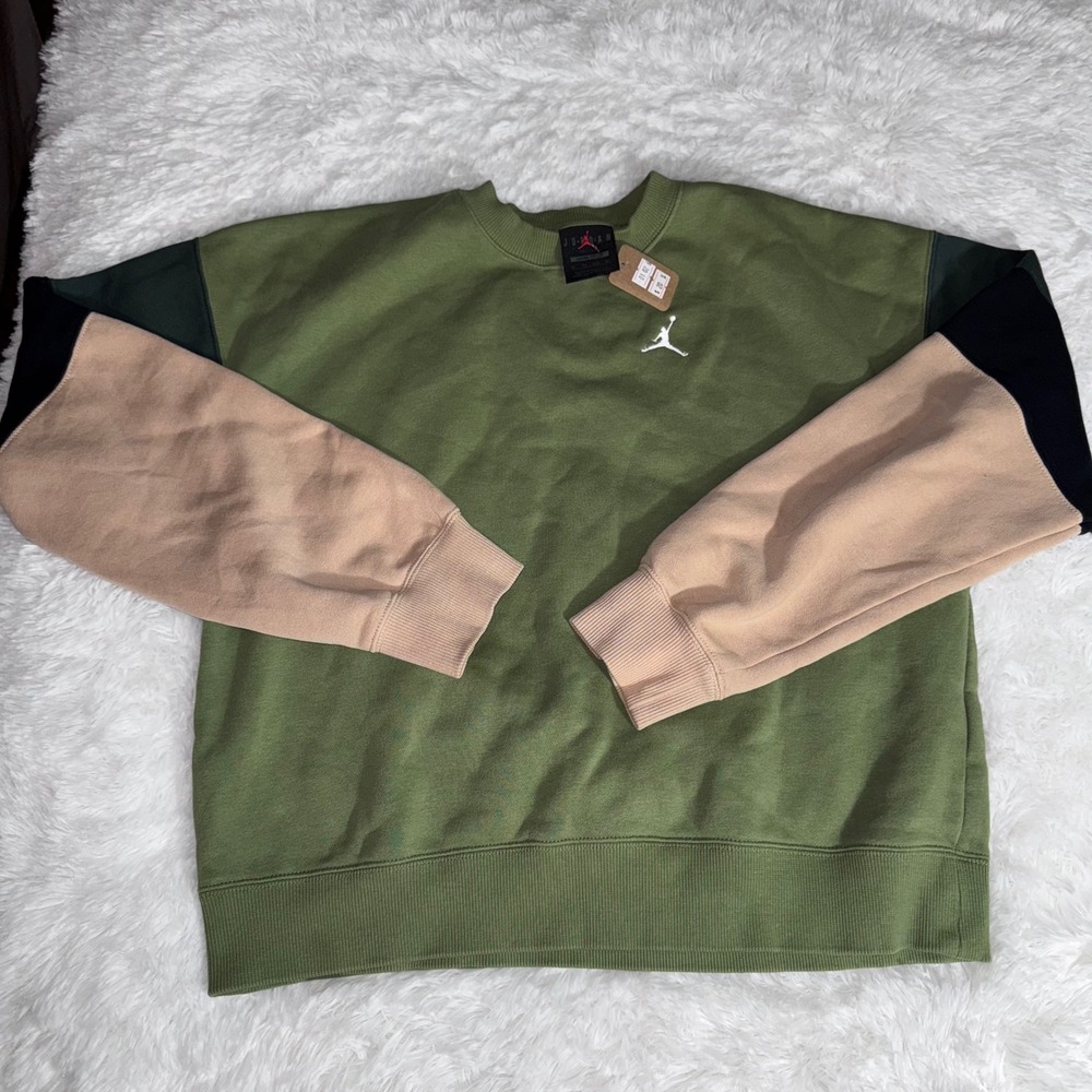 Jordan Kids Loose Fit Crewneck Sweatshirt Olive Green‎ Tan Black XS 130cm